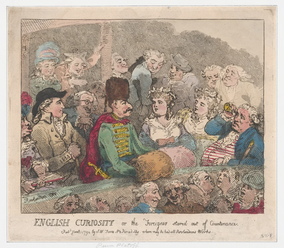 English Curiosity or The Foreigner Stared Out of Countenance by Thomas Rowlandson, print, 1794