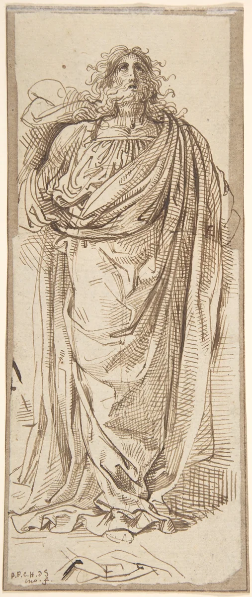 A Draped Bearded Man Looking Up by David-Pierre Giottino Humbert de Superville, drawing, 1780-1849