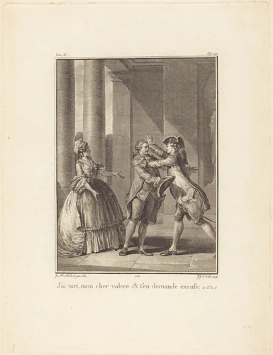 J'ai tort, mon cher Valère, et t'en demande excuse by Jean Jacques Le Veau; Jean-Michel Moreau the Younger, print, 1782