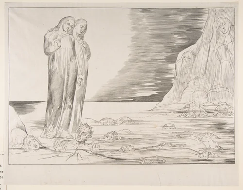 The Circle of Traitors: Dante's Foot Striking Bocca degli Abbate by William Blake, print, 1820-1832