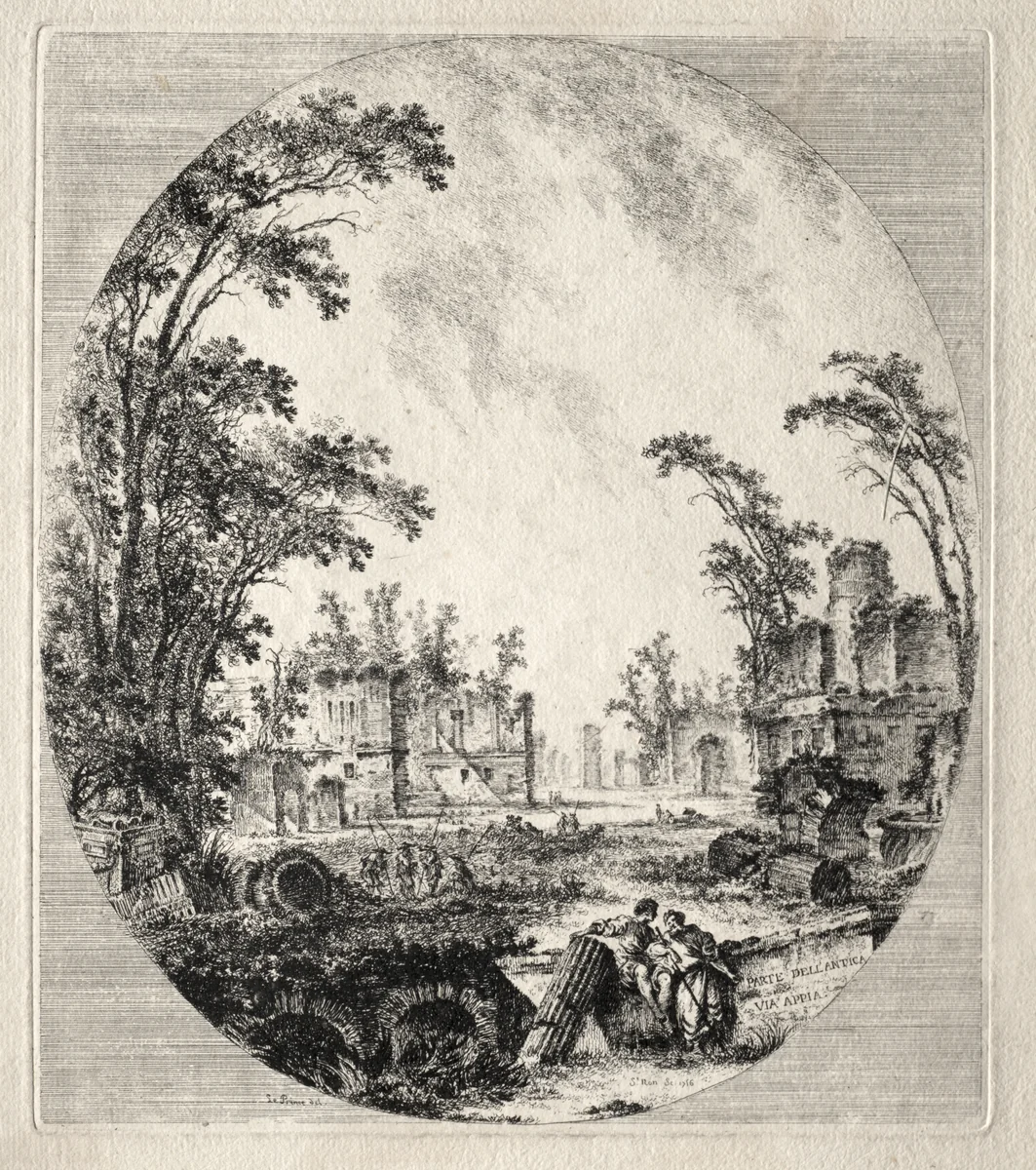 Part of the Old Appian Way by Jean-Claude-Richard de Saint-Non, print, 1756