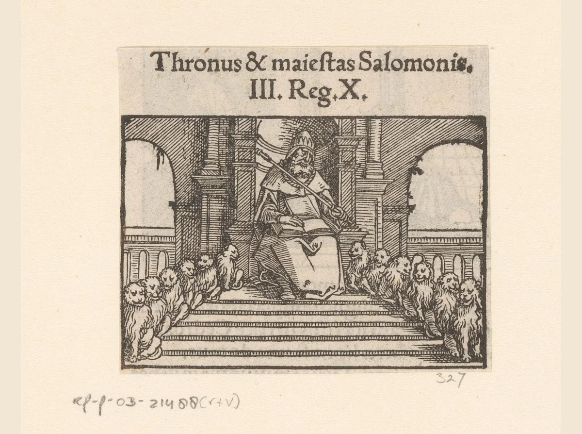 Salomo zittend op zijn troon by anonymous, print, 1530-1533