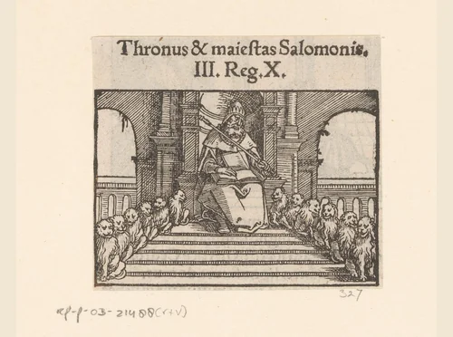 Salomo zittend op zijn troon by anonymous, print, 1530-1533