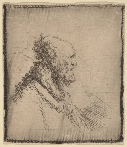 Bald Old Man with a Short Beard in Profile by Rembrandt van Rijn, print, 1635