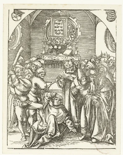 Judas Thaddeüs sterft marteldood met knots by Lucas Cranach, print, 1510-1514