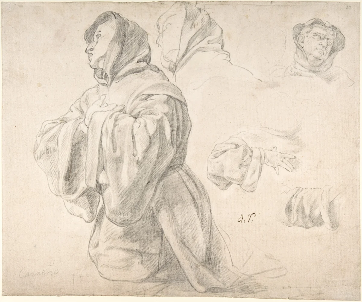 Figures of Monks by Juan Carreño de Miranda, drawing, 1614-1685
