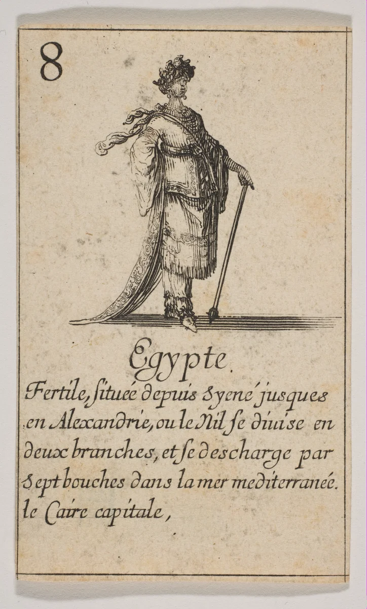 Egypte, from "Jeu de la Géographie" by Stefano della Bella, print, 1644