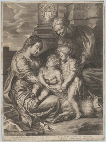 The Virgin and Child with Saint Elizabeth and Saint John the Baptist by anonymous, print, 1645-1705