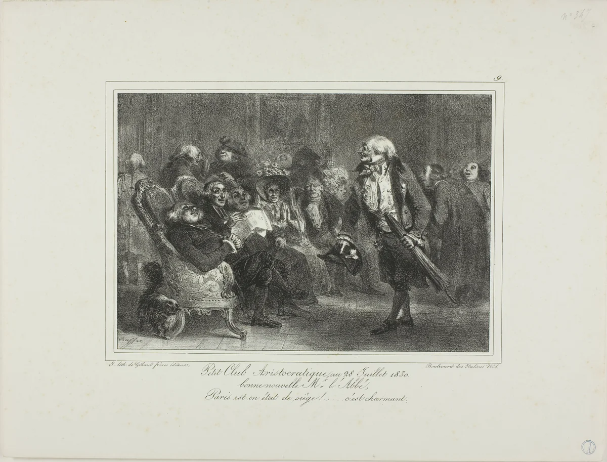 Little Aristocratic Club, July 28, 1830 by Denis Auguste Marie Raffet, print, 1831