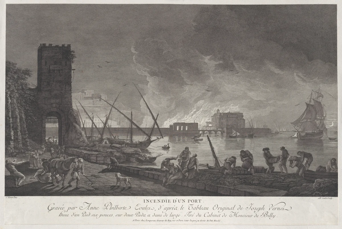 Burning of a Port by Joseph Vernet, print, 1755-1765
