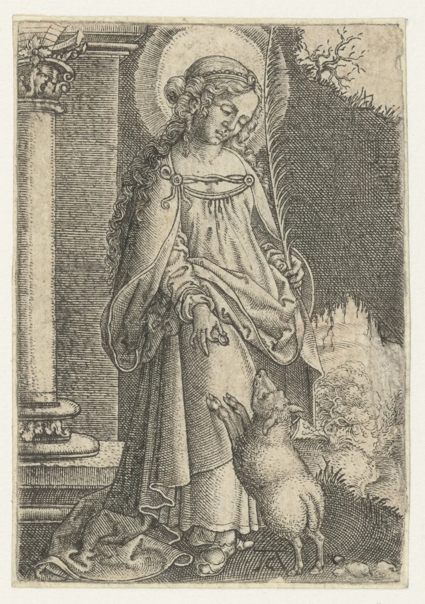 Heilige Agnes by Monogrammist AC, print, 1520-1562