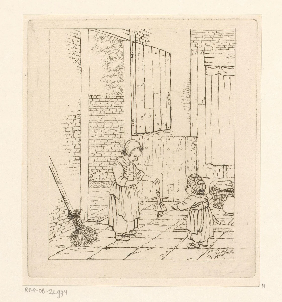 Twee meisjes spelend met een pop by Pieter de Mare, print, 1779