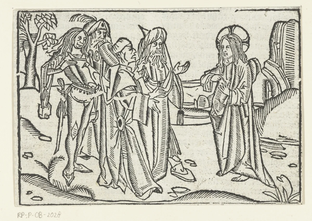 Christus spreekt met Joden by Unknown, print, 1480-1500