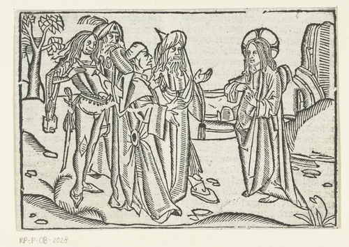 Christus spreekt met Joden by Unknown, print, 1480-1500