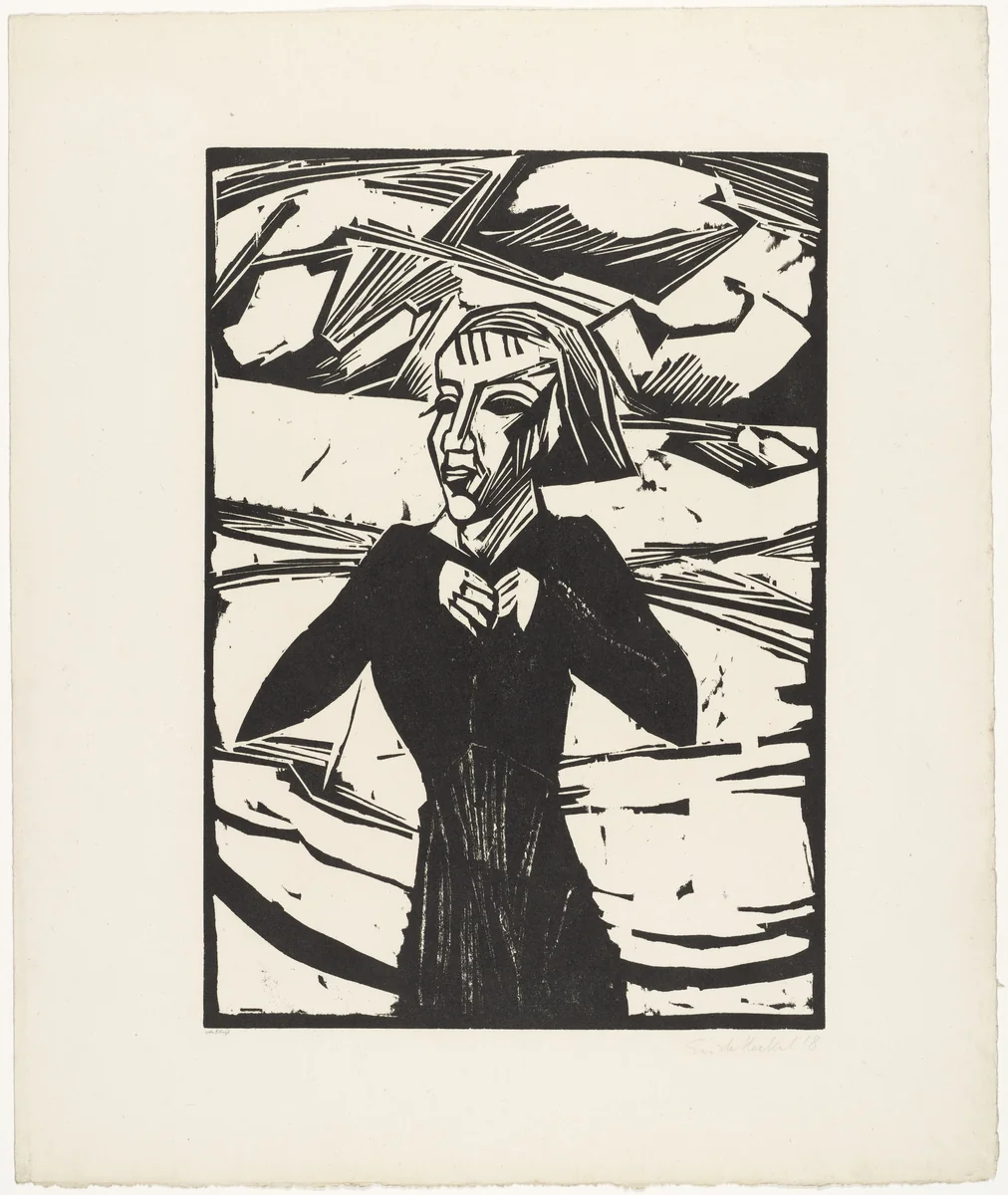 Girl by the Sea (Mädchen am Meer) from the portfolio Eleven Woodcuts, 1912-1919 (Elf Holzschnitte, 1912-1919) by Erich Heckel, print, 1918