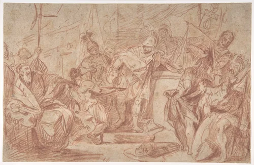 Scene from Ancient History (recto); Leg and Arm of a Nude Male Figure (verso) by Nicola Marcola, drawing, 1738-1770