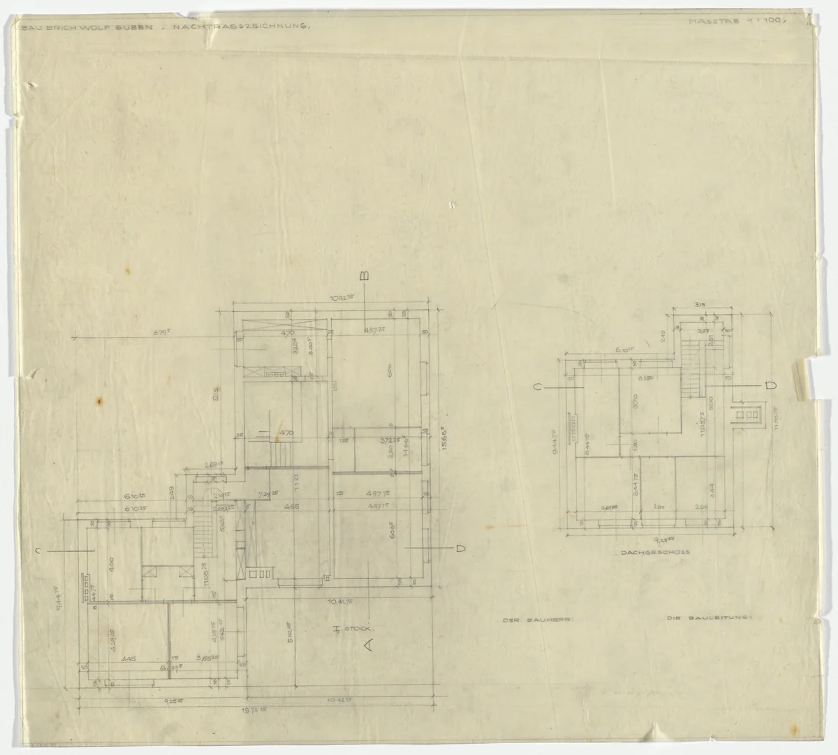 Wolf House, Gubin, Poland (Second and third floor plans [final version]) by Ludwig Mies van der Rohe, mies van der rohe archive, 1925