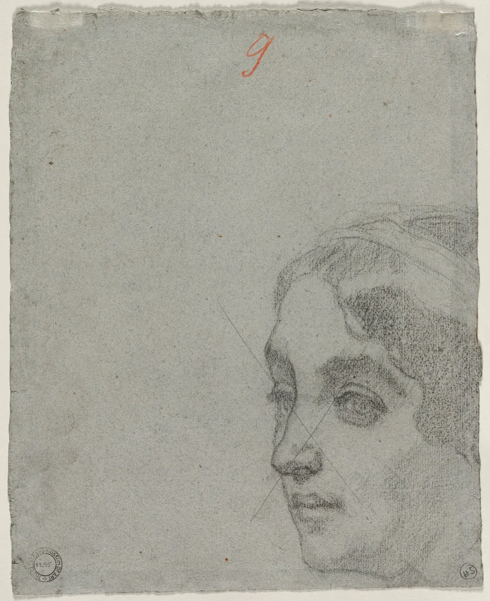 Head of a Woman (verso) by Thomas Couture, drawing, 1852-1862