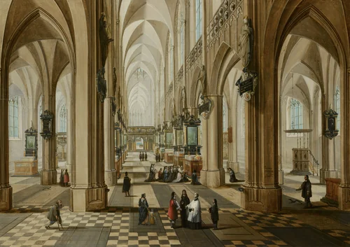 Interior of the Onze Lieve Vrouwekerk in Antwerp by Peter Neeffs Frans Francken III, painting, 1654