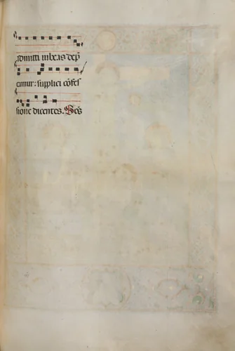 Missale: Fol. 185: Cross, Foliage & Music for Various Ordinary Prayers by Bartolommeo Caporali, book, 1469