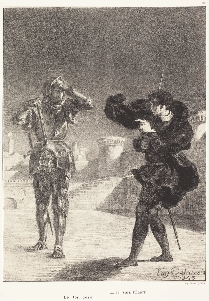 The Ghost on the Terrace (Act I, Scene V) by Eugène Delacroix, portfolio, 1843