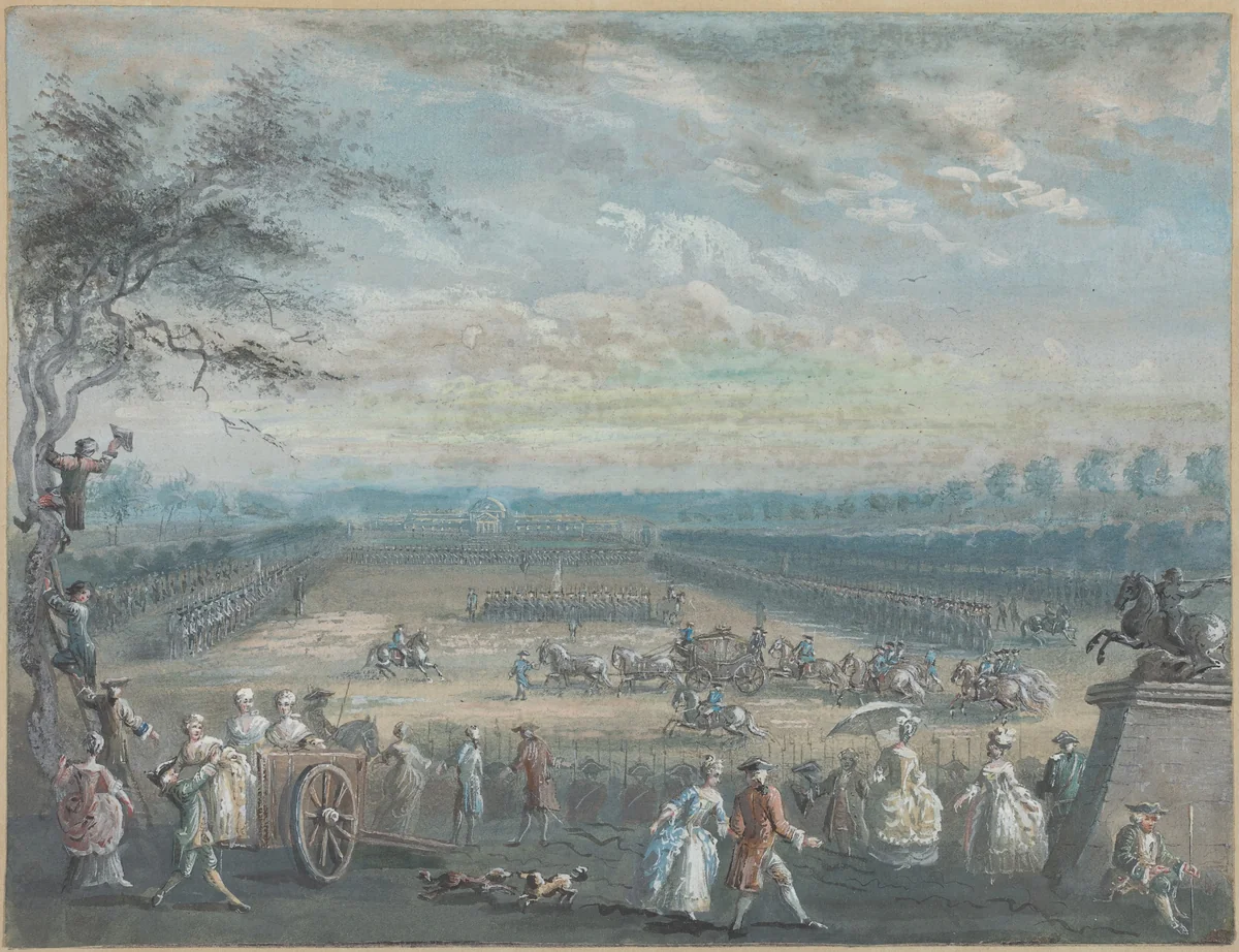 A Review on the Champs de Mars by Jean-Baptiste Le Paon, drawing, 1773