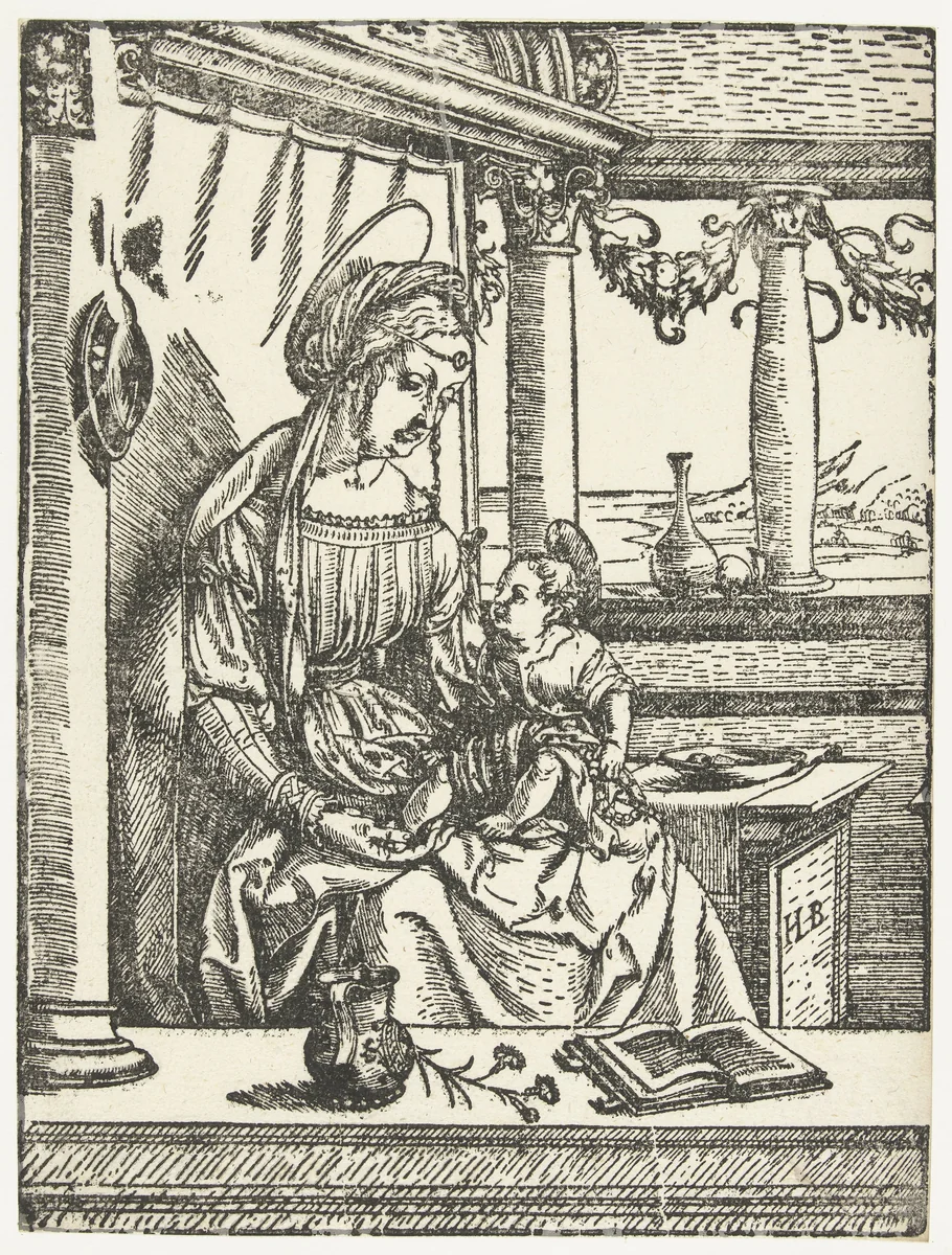 Maria met kind en vogel by Unknown, print, 1483-1531