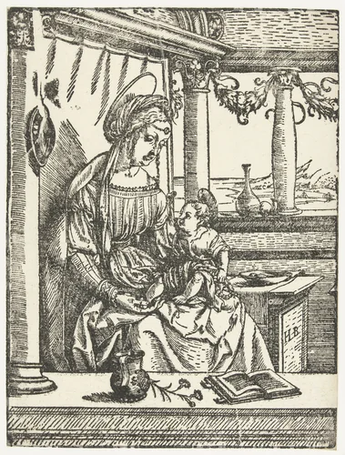Maria met kind en vogel by Unknown, print, 1483-1531