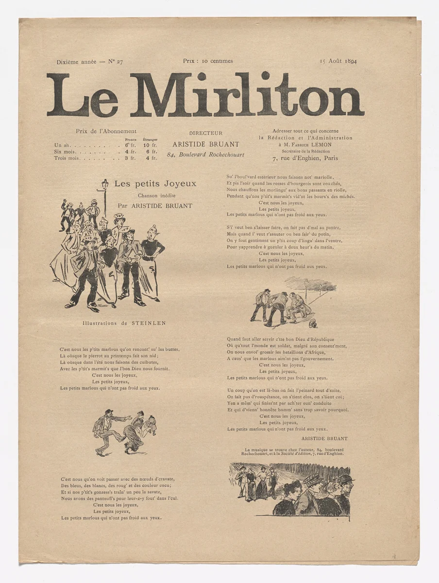 Le Mirliton, no. 27 by Théophile-Alexandre Steinlen, periodical, 1894