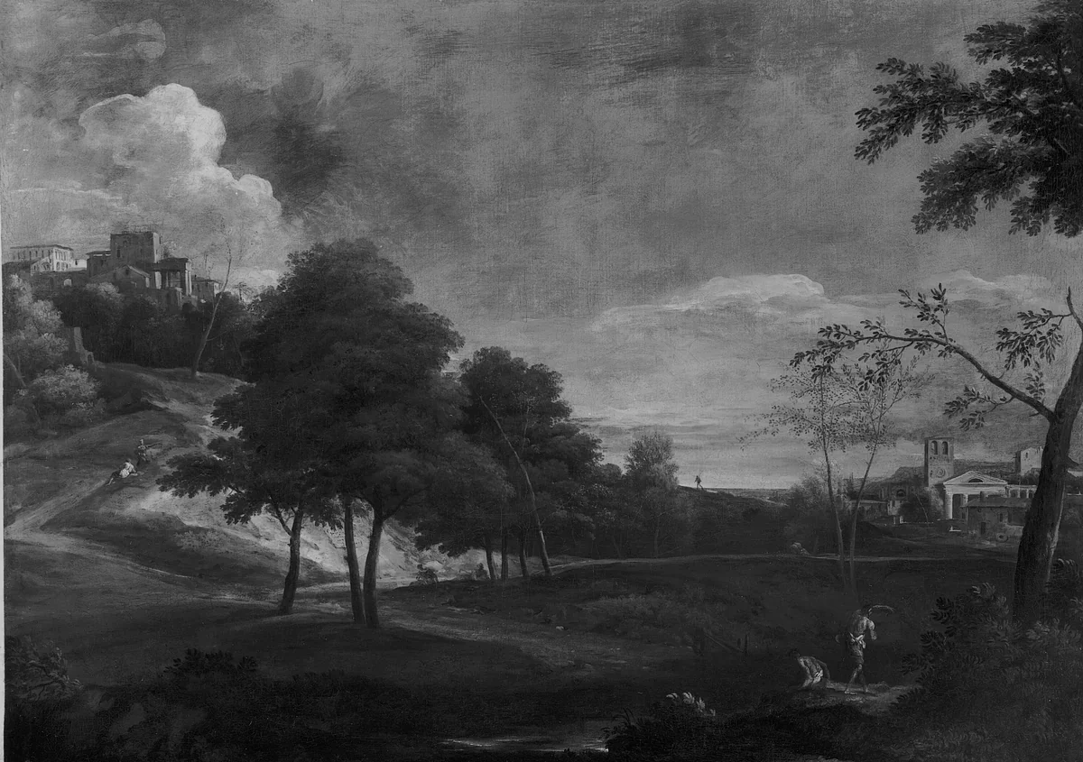 Landscape with Figures and Buildings by French, painting, 1670-1710
