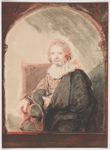 Portrait of a Man in an Armchair, from Collection d'imitations de Dessins d'après les Principaux Maîtres Hollandais et Flamands by Rembrandt van Rijn, print, 1826