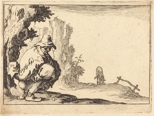 Peasant Defecating by Jacques Callot, print, 1617
