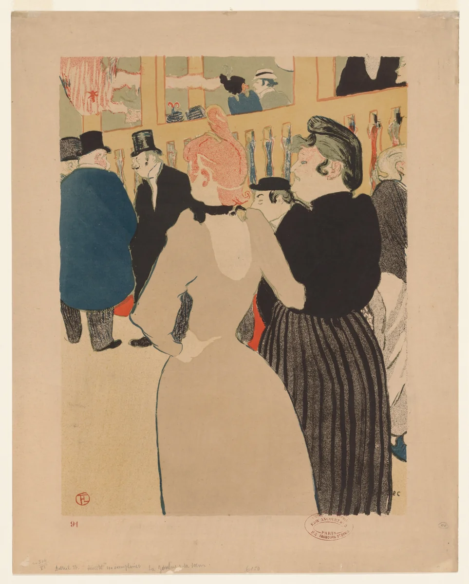 At the Moulin Rouge: La Goulue and Her Sister by Henri de Toulouse-Lautrec, print, 1892