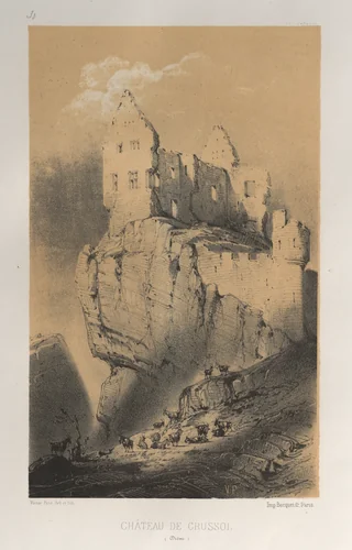 Architecture Pittoresque ou Monuments des xveme. Et xvieme. Siecles: Chateaux De France des XV et XVI Siecles: Pl. 30, Chateau De Crussol (Drome) by Victor Petit, print, 1860
