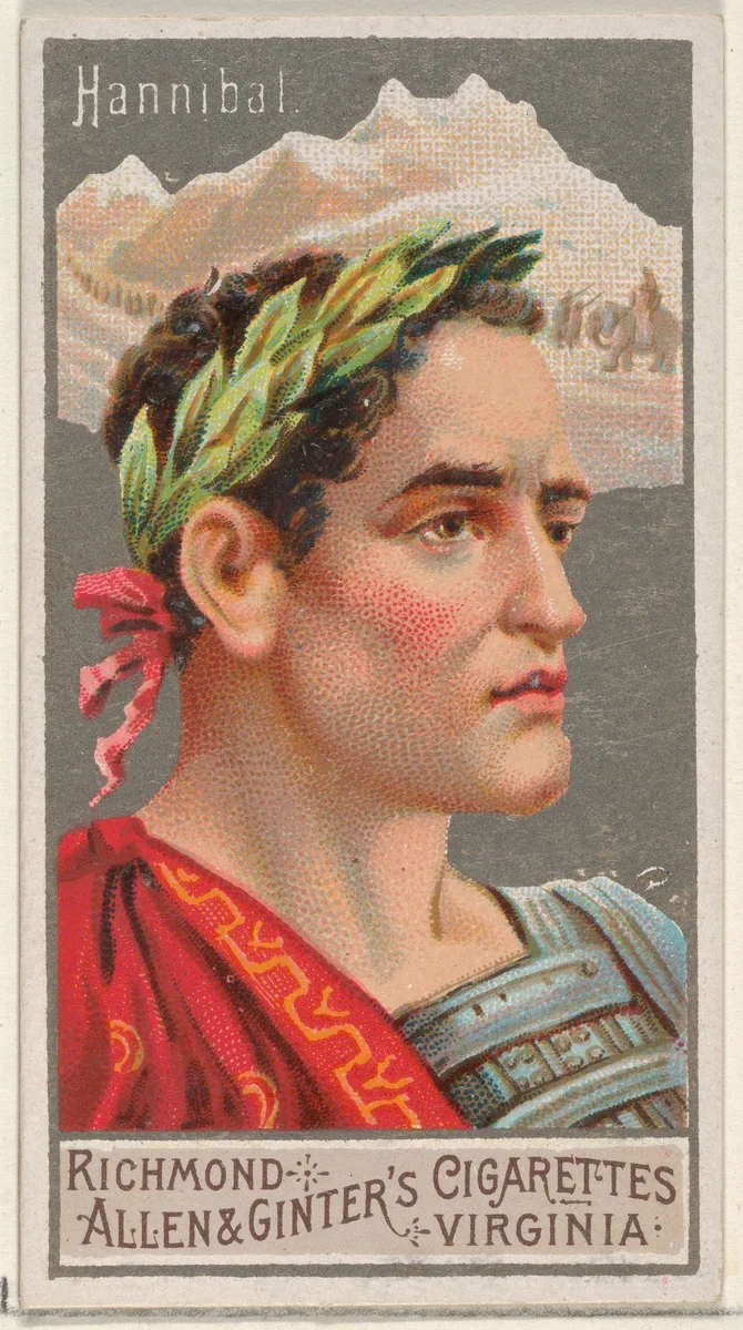 Hannibal, from the Great Generals series (N15) for Allen & Ginter Cigarettes Brands by Allen & Ginter, print, 1888