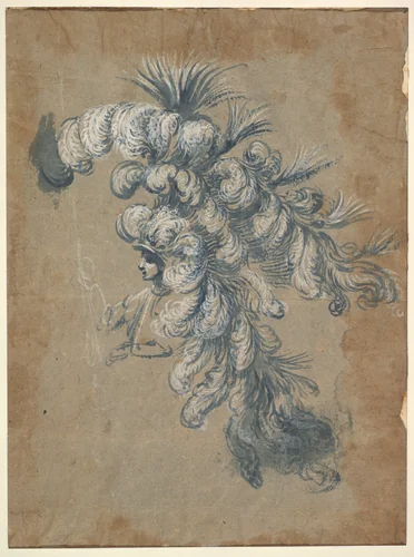 Design for a Lavish Headdress with Feathers by Baccio del Bianco, drawing, 1604-1656