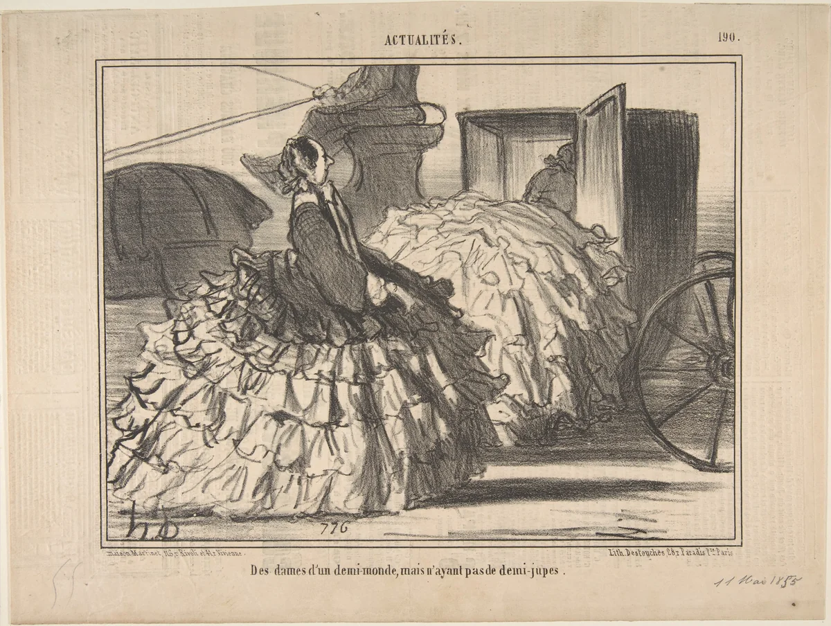 Des dames d'un demi-monde, mais n'ayant pas de demi-jupes, from Actualités, published in Le Charivari, May 11, 1855 by Honoré Daumier, print, 1855