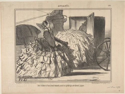 Des dames d'un demi-monde, mais n'ayant pas de demi-jupes, from Actualités, published in Le Charivari, May 11, 1855 by Honoré Daumier, print, 1855