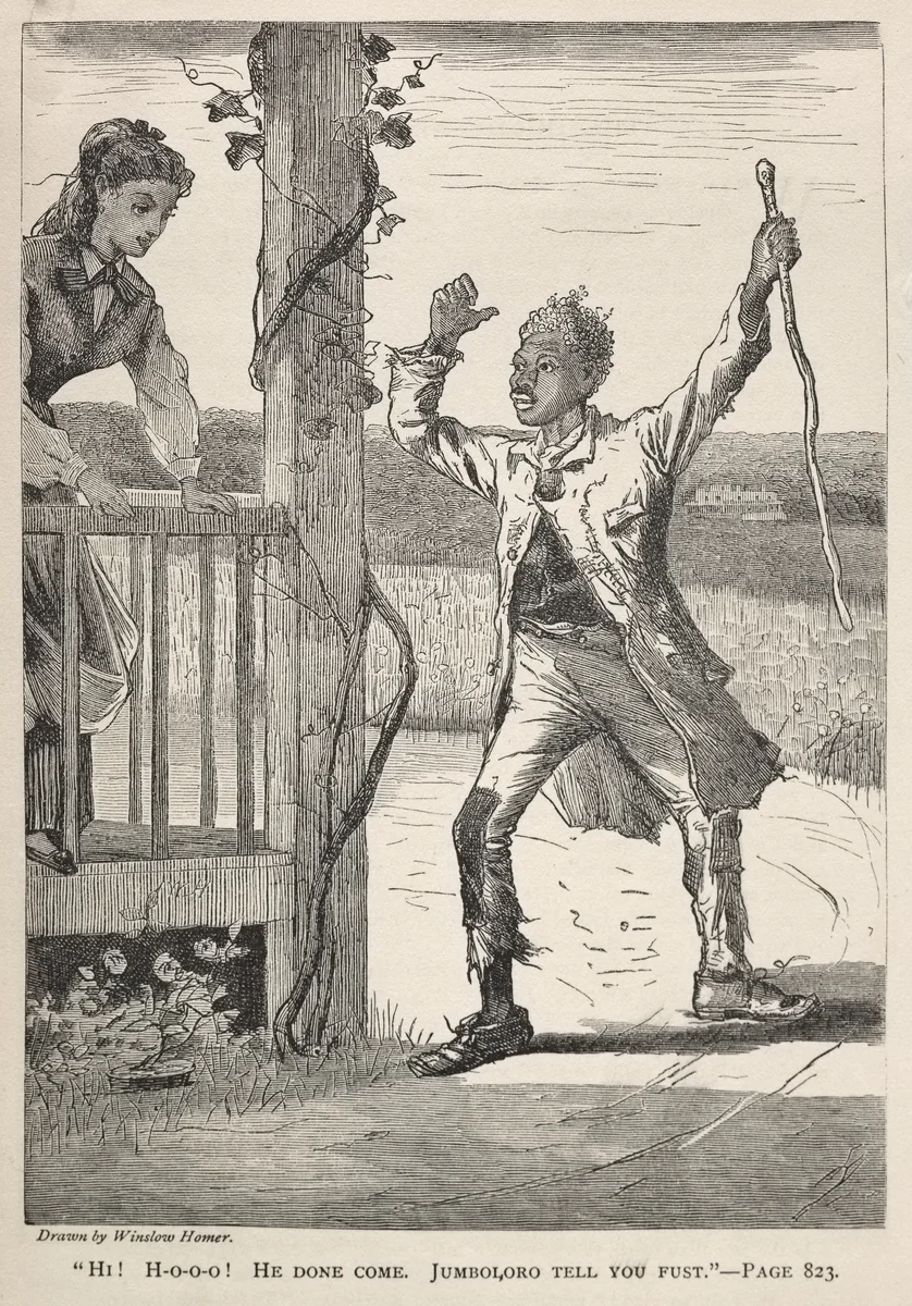 "Hi! H-O-O-O! He Done Come. Jumboloro Tell You First." by Winslow Homer, print, 1869
