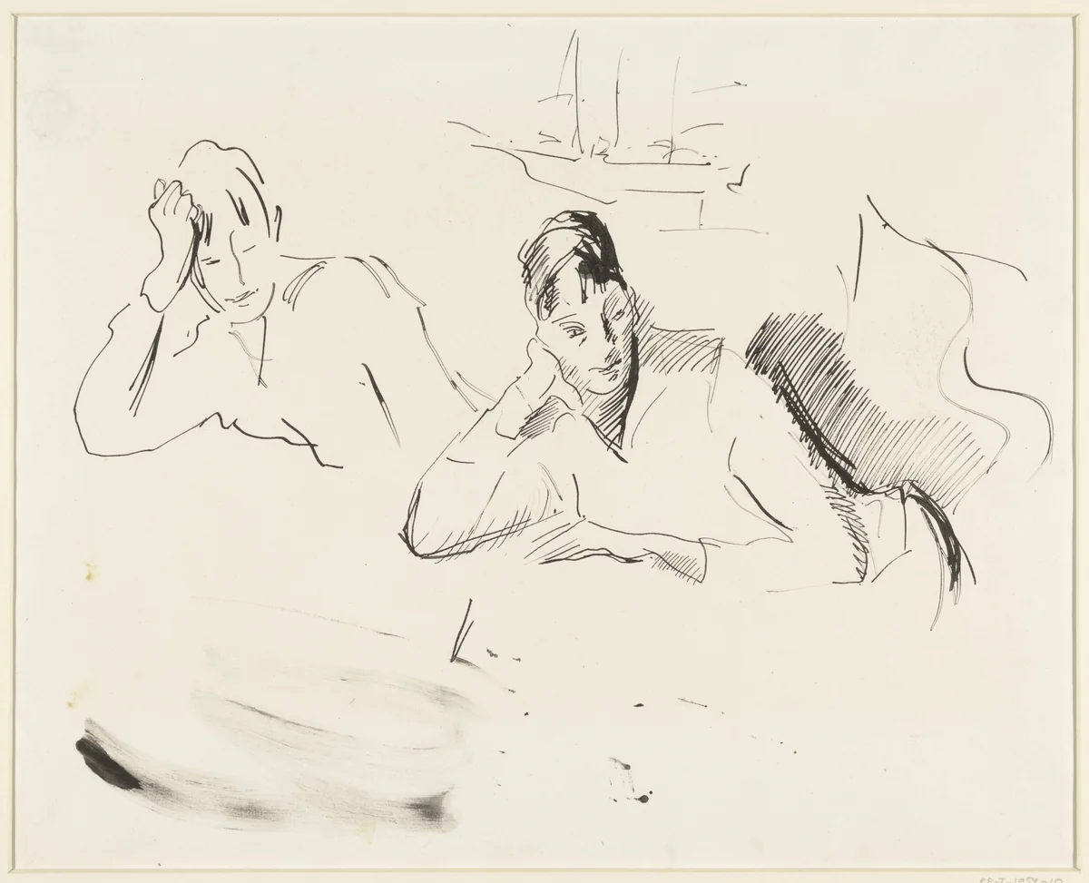 Twee studies van een vrouw met de hand onder het hoofd by Rik Wouters, drawing, 1892-1916