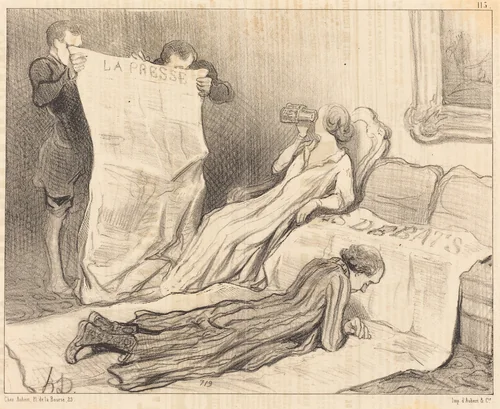 Abonnés recevant leur journal... by Honoré Daumier, print, 1845