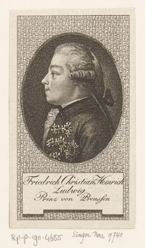 Portret van Ludwig Ferdinand van Pruisen by Meno Haas, print, 1782-1806