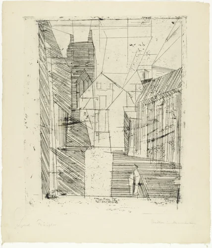 Tower Gate IV, Neubrandenburg (Tor-Turm IV, Neubrandenburg) by Lyonel Feininger, print, 1924