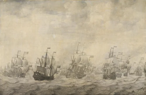 Episode from the Four Days' Battle, 11-14 June 1666, of the Second Anglo-Dutch War, 1665-67 by Willem van de Velde, painting, 1668