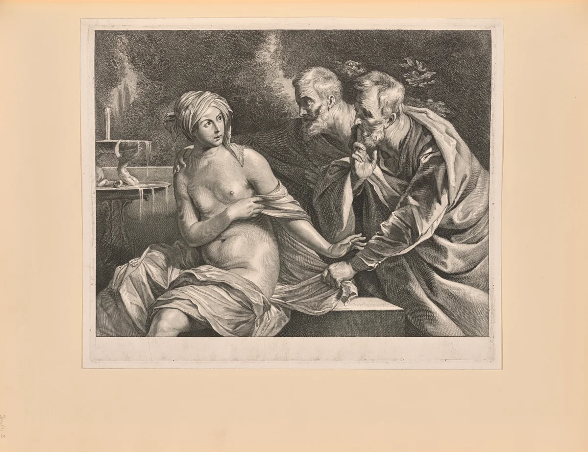 Susanna and the Elders, from Cabinet Reynst by Cornelis Visscher, print, 1655-1658