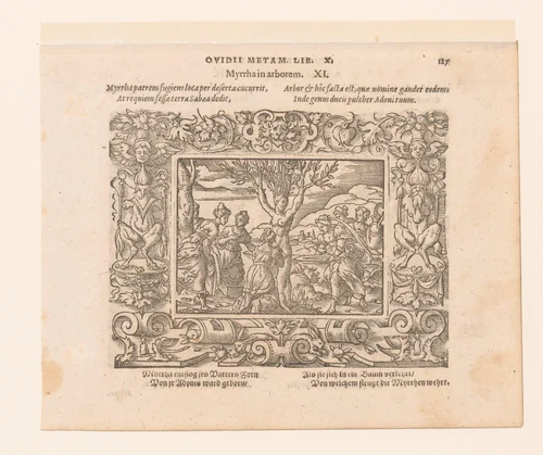 Myrrha in een boom veranderd by Virgilius Solis, print, 1569