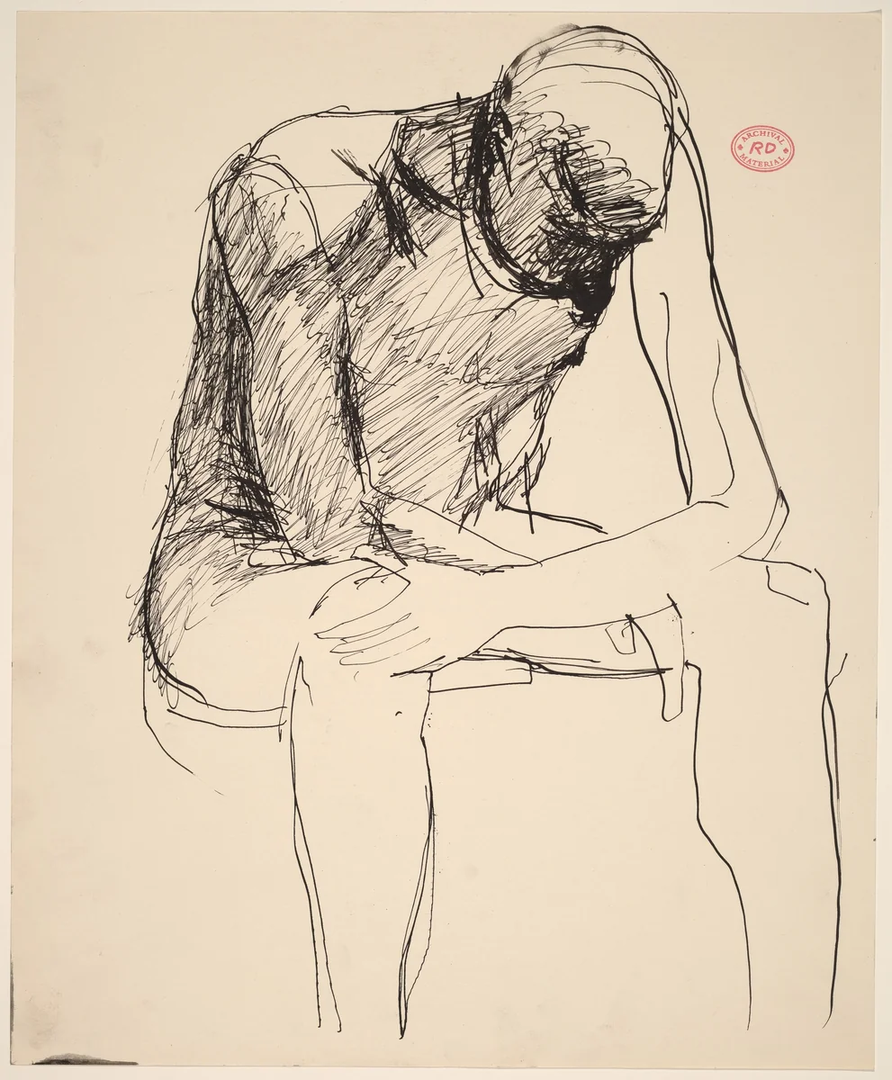 Untitled [seated male nude slumping forward] by Richard Diebenkorn, drawing, 1955-1967
