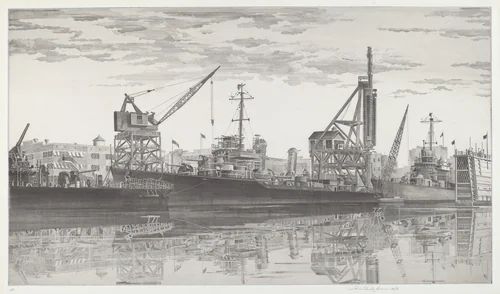 Destroyers in Wet Basin by John Taylor Arms, print, 1945