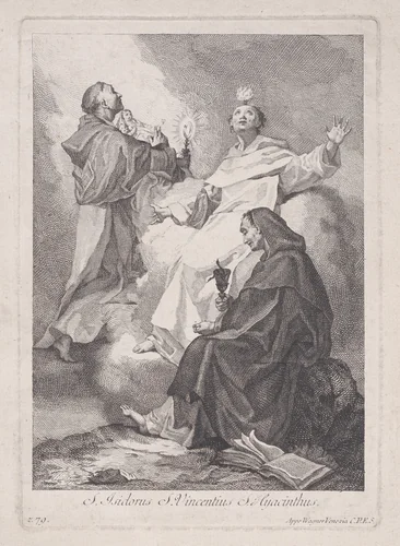 S. Isidorus, S. Vincentius, S. Hyacinthus by Francesco Bartolozzi, print, 1760