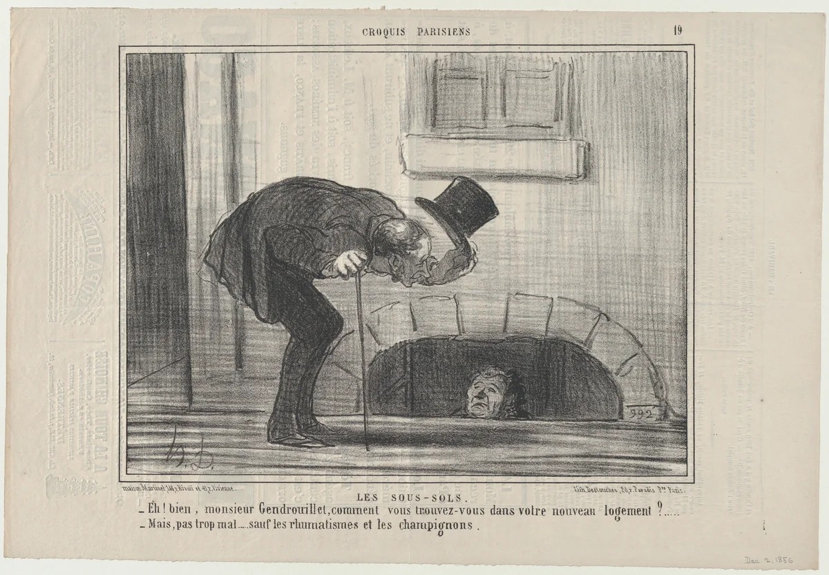 Les Sous-Sols, from Croqius Parisiens, published in Le Charivari, December 2, 1856 by Honoré Daumier, print, 1856